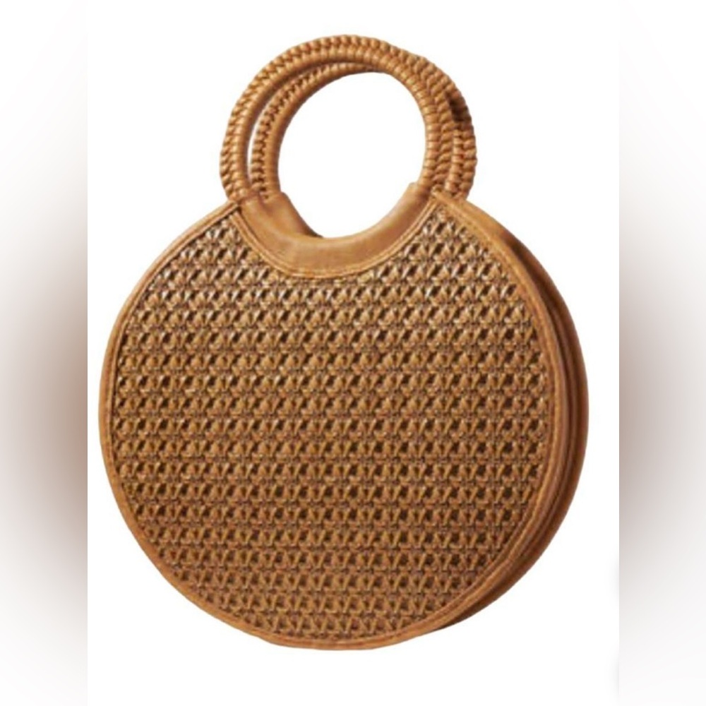 Anthropologie Brown Woven Circle Bag Handbag Purse